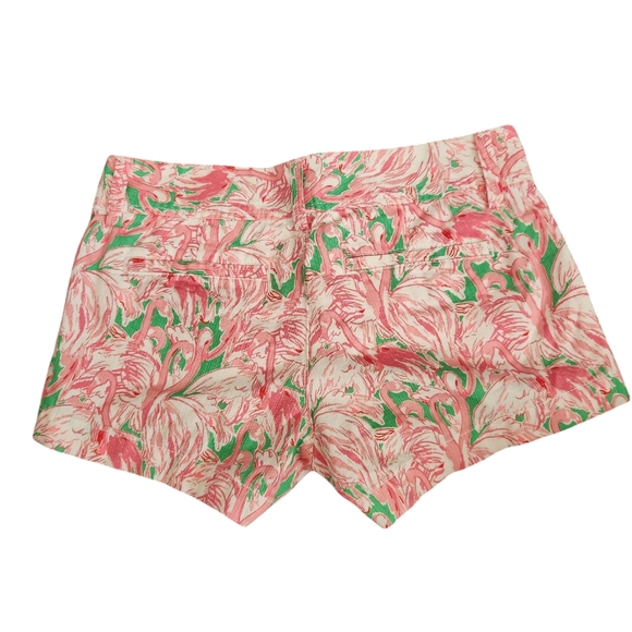 Lilly Pulitzer Green Pink Colony Flamingo Cotton Walsh Shorts Size 00 - Picture 2 of 3